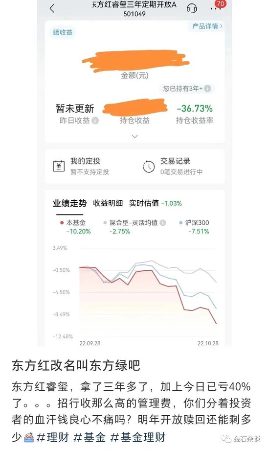 东方红基金被骂惨了！收益率零下25度，亏麻了，有基民反应：“东方红改名东方绿吧”