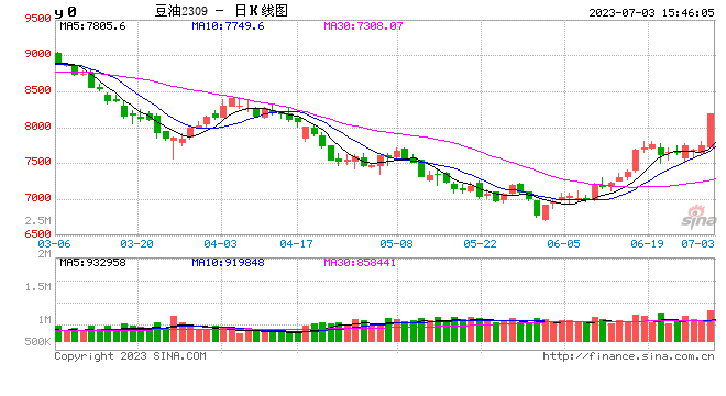 快讯：豆油期货主力合约尾盘触及涨停