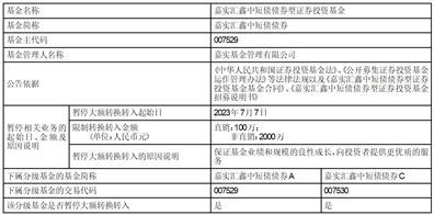 关于嘉实汇鑫中短债债券型证券投资基金开通转换业务的公告