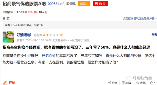 招商基金净利润同比下降6.5%，许荣漫在管13只基金全下跌，最多跌超50%，8年老将付斌持股同质化严重