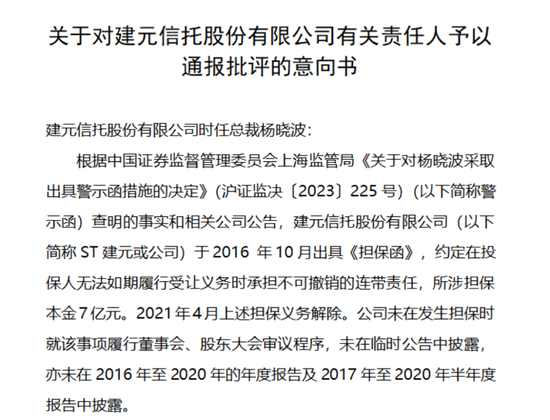 建元信托前总裁杨晓波遭通报！上交所：无法取得联系