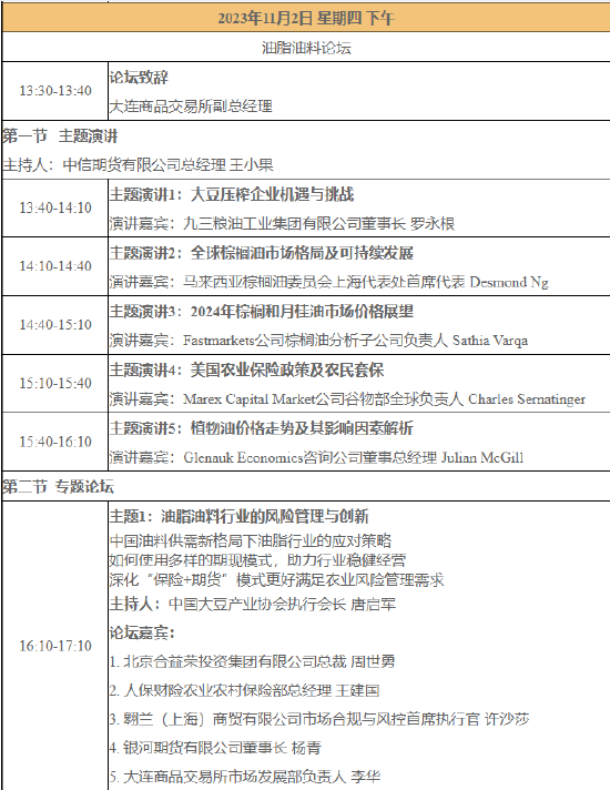 第17届国际油脂油料大会暨农畜产业（衍生品）大会会议日程