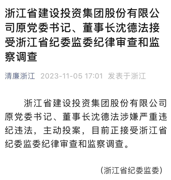 辞职不到一个月，昔日6倍大牛股浙江建投原董事长投案自首！