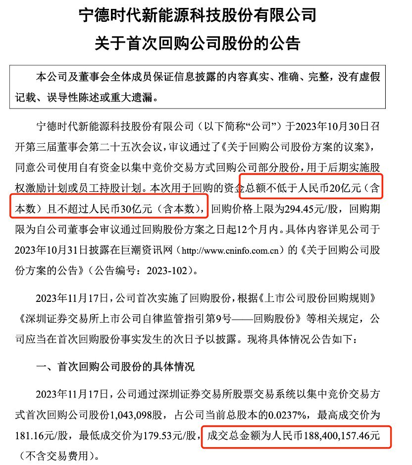 宁德时代出手，首次回购金额1.88亿 上市公司密集回购正打造托底效应